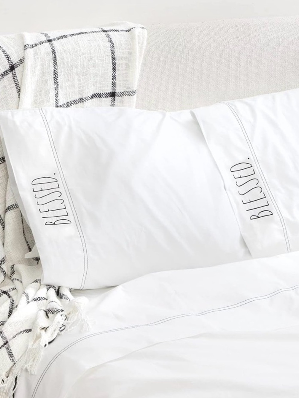 RAE DUNN White 'Blessed' Decorative Throw Pillow Cover - TWO NWT